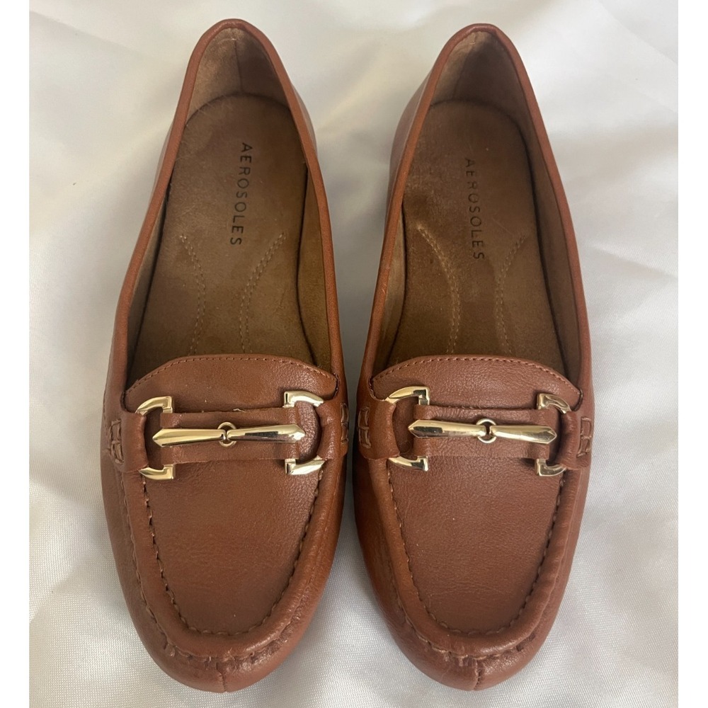 Aerosoles Womens Brown‎ Leather Horsebit Driver Loafers Size 5.5 Moc Toe Shoes